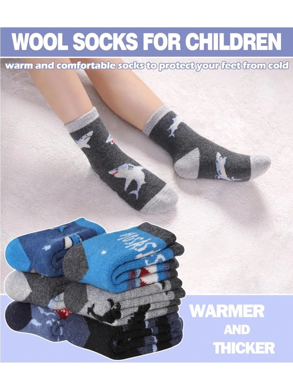 Kids Wool Blend Winter Socks Boys Girls Warm Thick Crew Socks 6 Pairs Size 1-3T